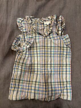 Mabo Girls' Multicolor Plaid Ruffle Sleeve Top